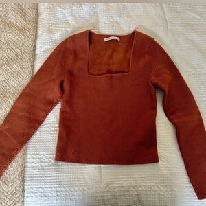 Abercrombie & Fitch Square Neck Ribbed Rust Long Sleeve Top